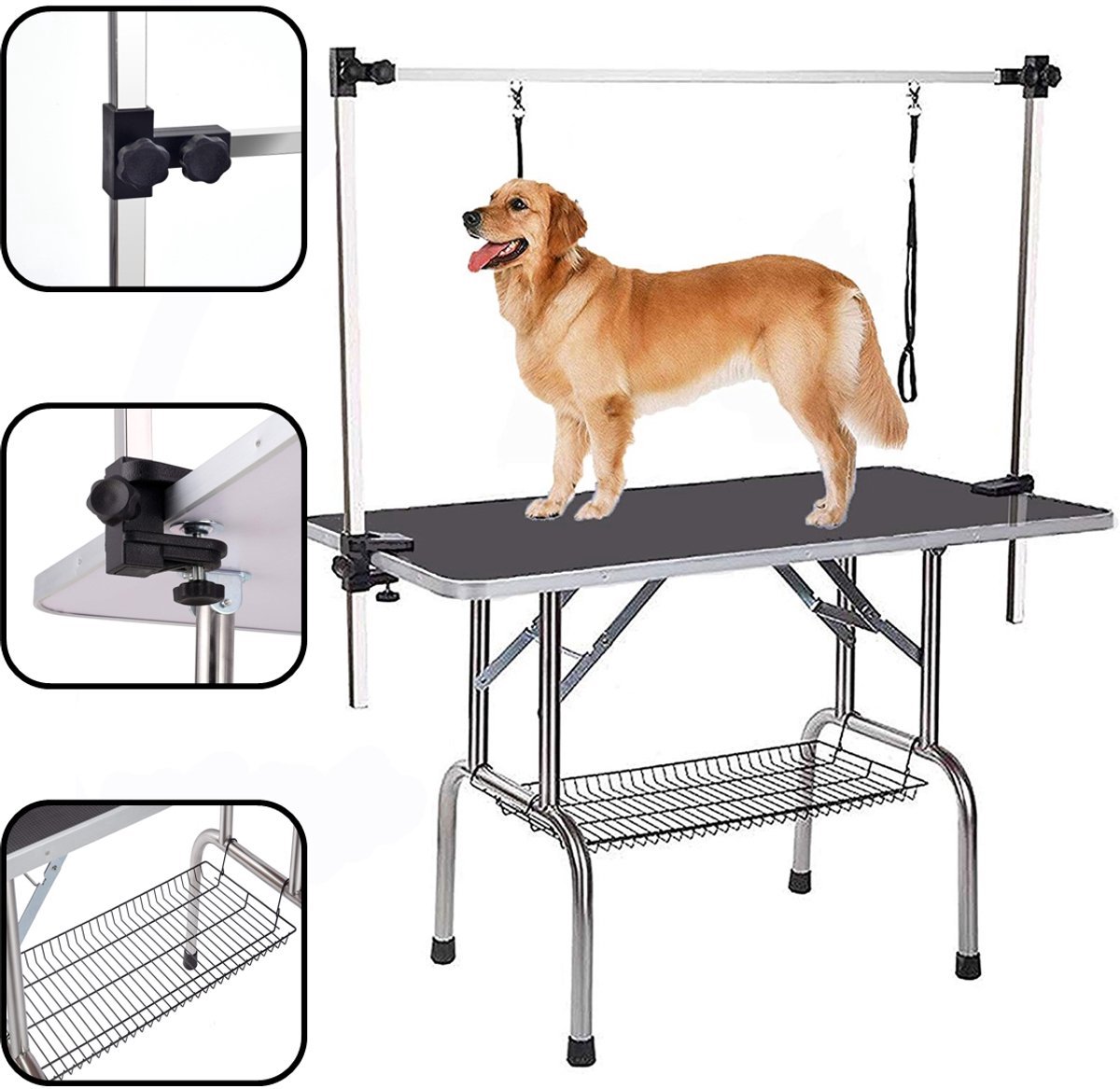 Trimtafel voor Honden - Inklapbare Hondentrimtafel 90 x 60 x 76 cm - Met Steunarm en Trimlijn - Max. 60 kg - Professionele Verzorging - Zwart