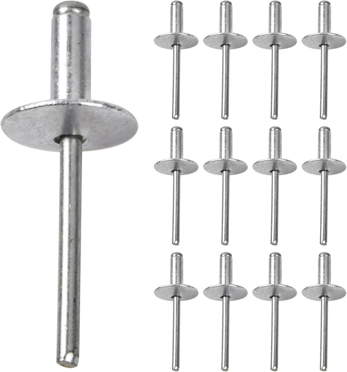 50 Stuks Blinde Popnagels met Gebogen Aluminium Hoofd en Grote Flens voor Metaalbewerking en Houtbewerking (0.5 x 16 x 16 mm)