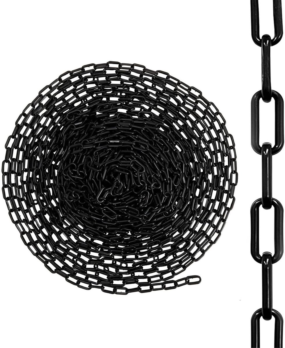 Zwarte kunststof ketting van 5 m, 6 mm veiligheidsketting voor menigtebeheer, markering van wegen en bouwplaatsen, weerbestendig en duurzaam