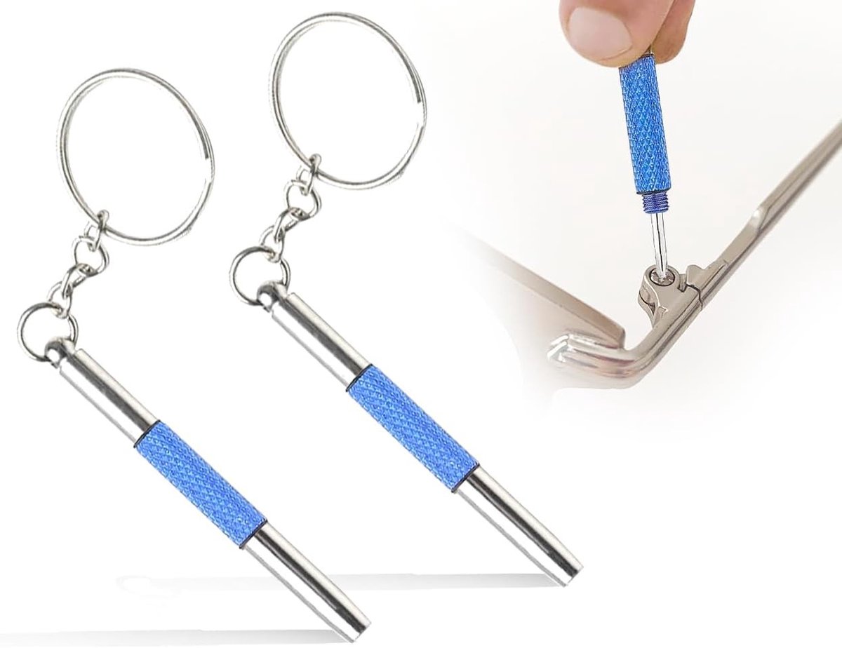 Mini Bril Schroevendraaier Set, 2 Stuks, 3-in-1 Bril Reparatie Kit, Precisie Gereedschap, Sleutelhanger voor Brilonderhoud