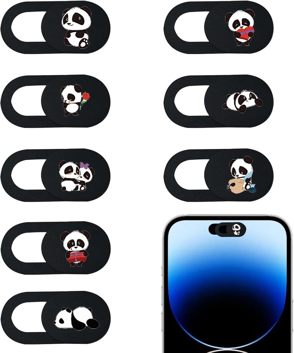Schattige Panda Webcam Cover Set van 8, Ultra Dunne Privacy Bescherming voor Laptops, Smartphones en Tablets, 18x9x0.7mm