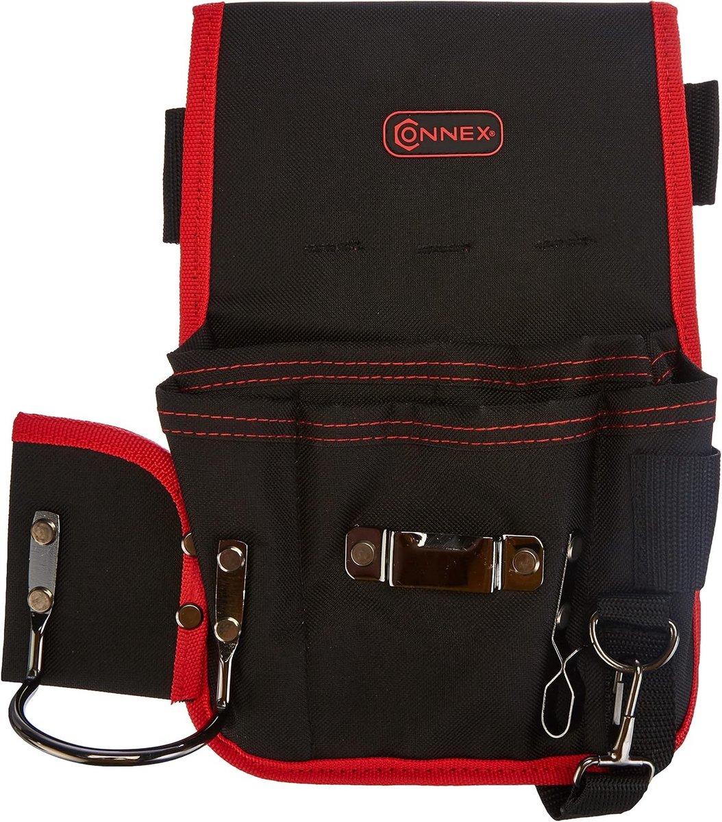 Gereedschapstas riem - Zwart - 27 x 30 cm - Polyester - Met 6 vakken en riemlus voor bouwplaats en klusser