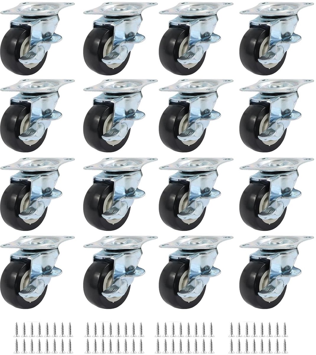 16-delige meubelwielen set, 25 mm, zwenkwielen met 360 graden rotatie, geschikt voor meubels tot 8 kg, inclusief montage schroeven en rubberen wielen voor zware belasting