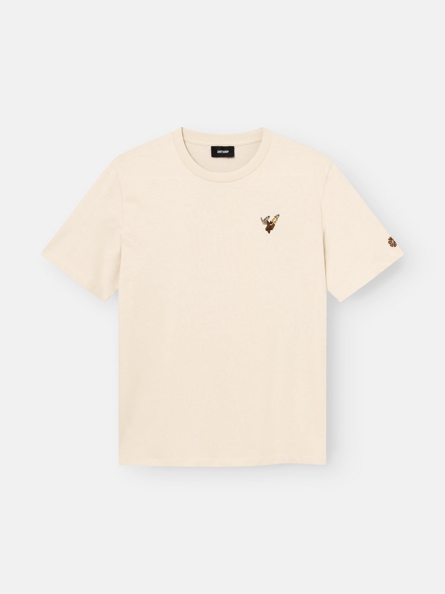 Antwrp T-shirt ecru met geborduurde elandkop en mouwembleem voor heren - L (40)
