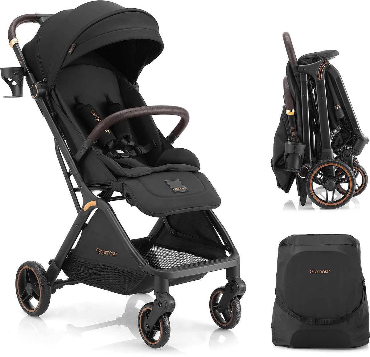 Gromast Gravity Opvouwbare kinderwagen, draagbare reisbuggy met verstelbare rugleuning en zonnedak, lichtgewicht en - ShopVlot