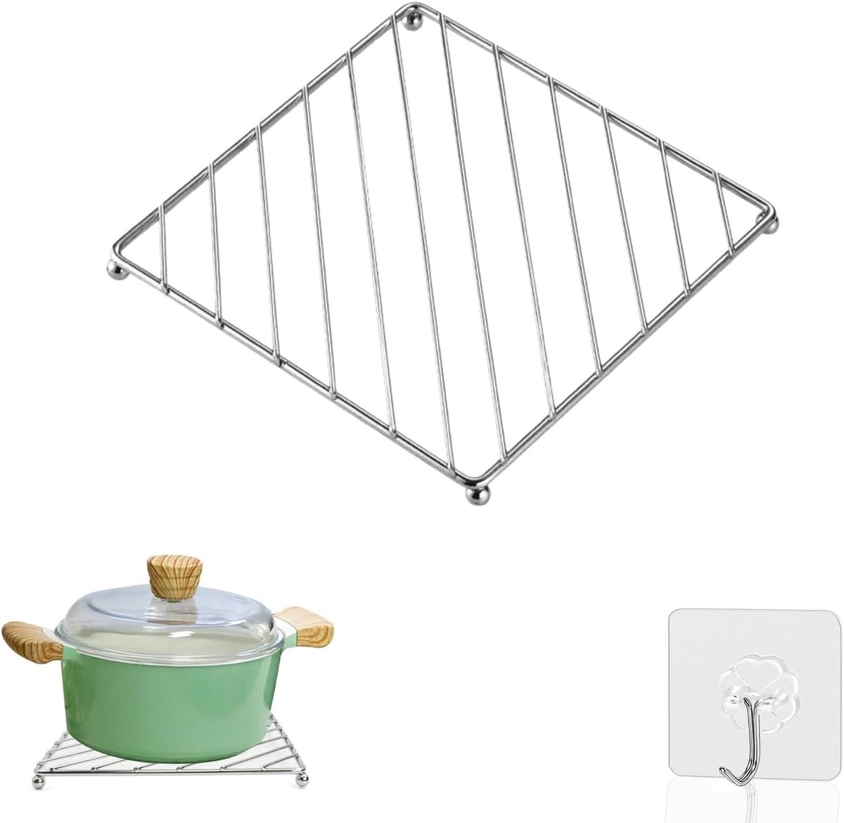 Roestvrijstalen pan en panbeschermer met haken, 18,5 x 18,5 x 1,5 cm, krasbestendige separator voor het beschermen van oppervlakken, ideaal voor het organiseren van de keuken en het voorkomen van krassen.