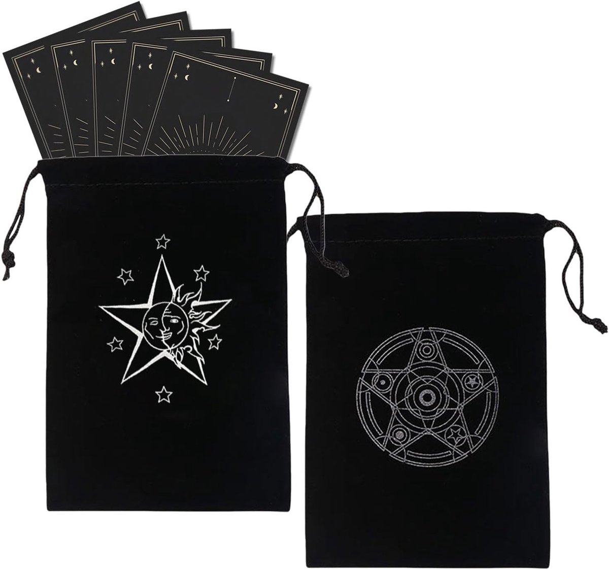 Creatieve Tarotkaarten met Vijfpuntige Ster en Zon, Inclusief Zachte Opbergzak en Dobbelstenen, 2 Stuks