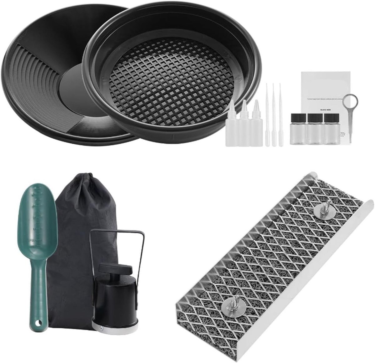 Draagbare Aluminium Lockbox Kit voor Goudzoeken met Eenvoudige Installatie, Geschikt voor Rivieren en Beken, Inclusief Pan en Zeef Set met Rugzak