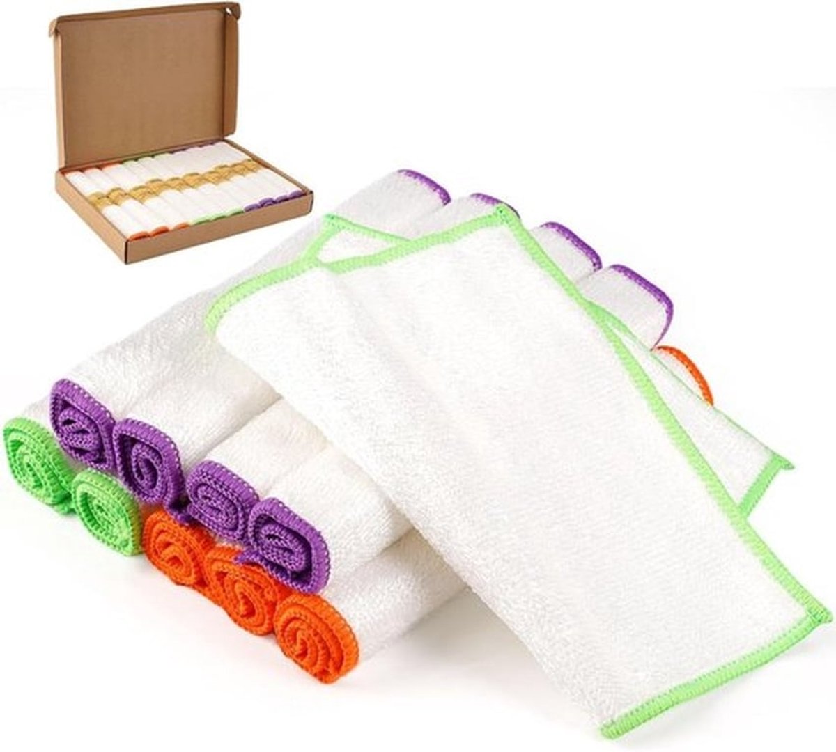 10-delige set Bamboedoeken 23x18 cm - Witte vaatdoeken van bamboevezel - Absorberende washandjes voor in de keuken - Antiaanbaklaag - Makkelijk schoon te maken