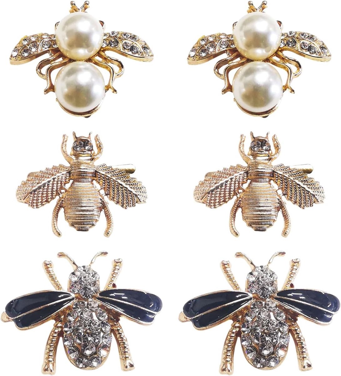 Set van 6 metalen bij clips voor schoenen, parelclips met insectdiamanten, stijlvolle en multifunctionele sieradenaccessoires voor DIY schoen- en juwelenversiering.