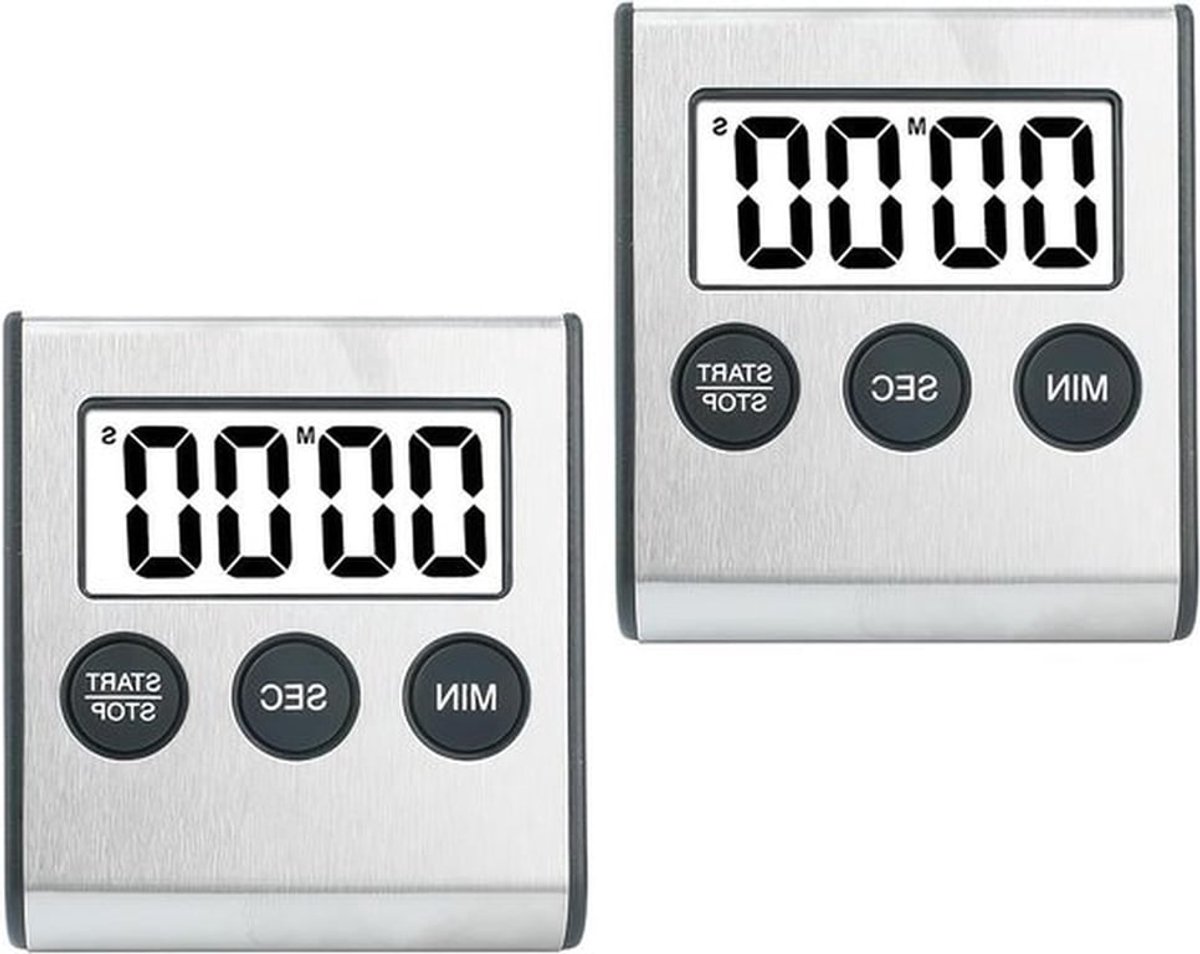 Korte digitale timer met magneet en eierwekker voor koken, studie, sport en meer - set van 2 stuks