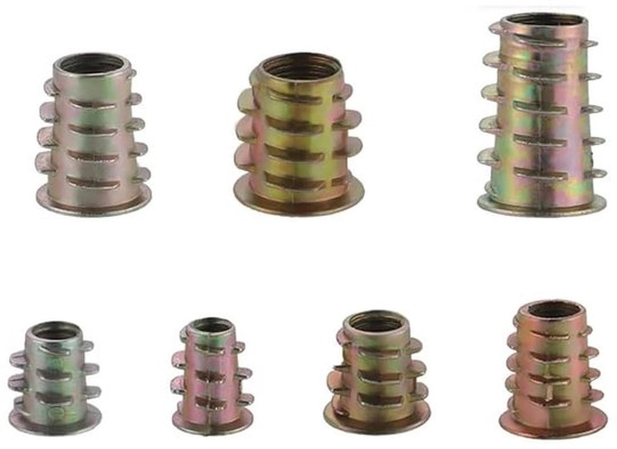 120 Stuks Schroefmoeren en Hexa Drive Moeren voor Houten Meubels - DIY en Fabricage, 7 Maten, Zinklegering