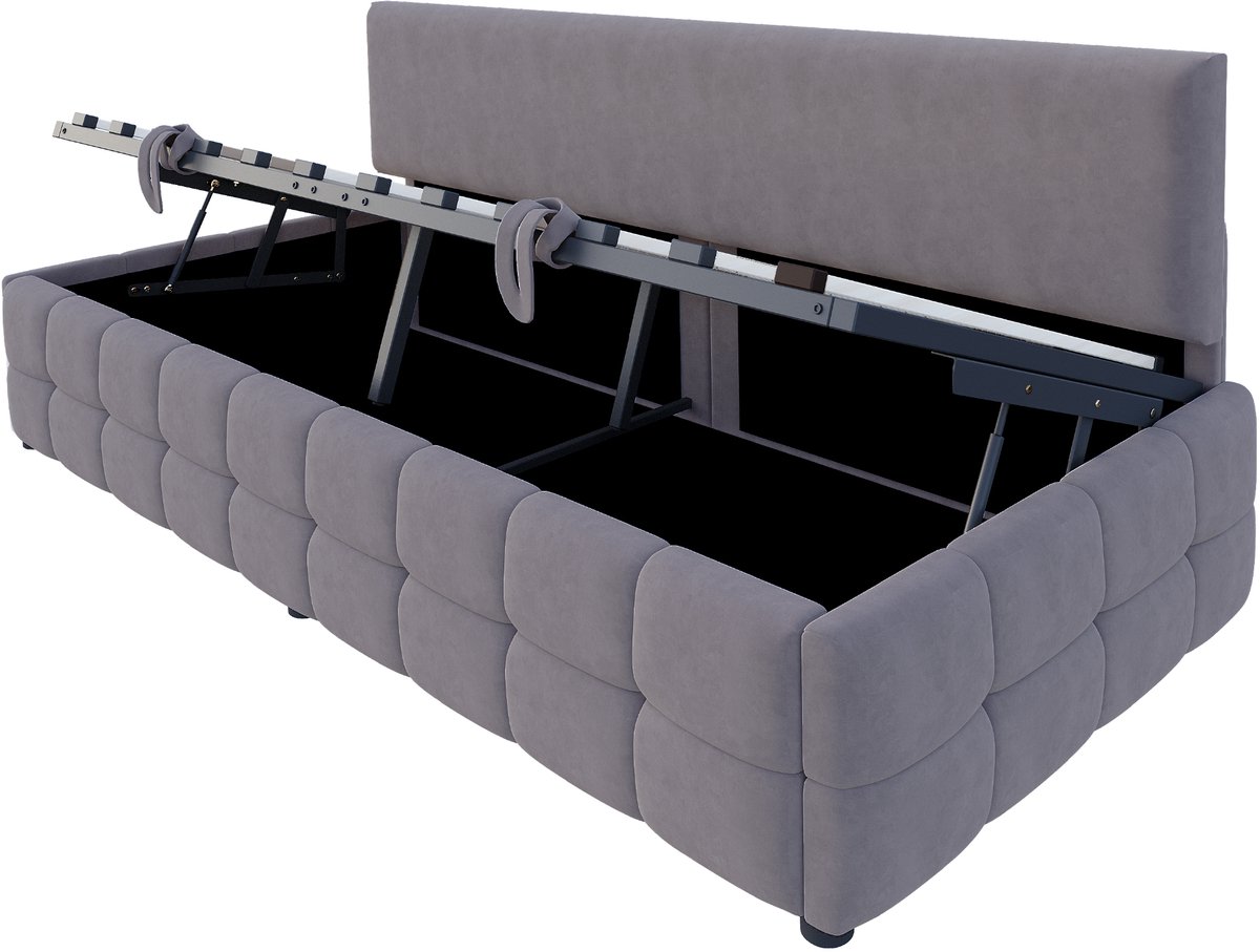 WUVRIE Slaapbank 90x200 cm met hydraulische opbergruimte en rugleuning, fluwelen bekleding in grijs