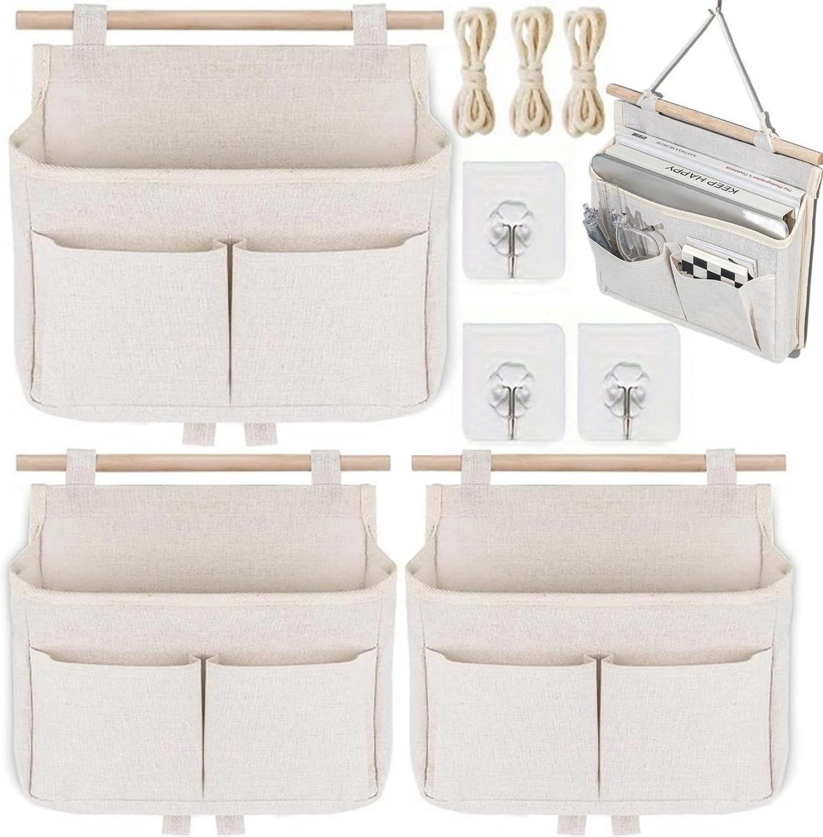 Hanging Organizer voor Deur, Opbergzak van Stof, Eenvoudige Installatie met Plakhaak, Hoge Capaciteit, Geschikt voor Slaapkamer, Badkamer, Keuken en Kantoor
