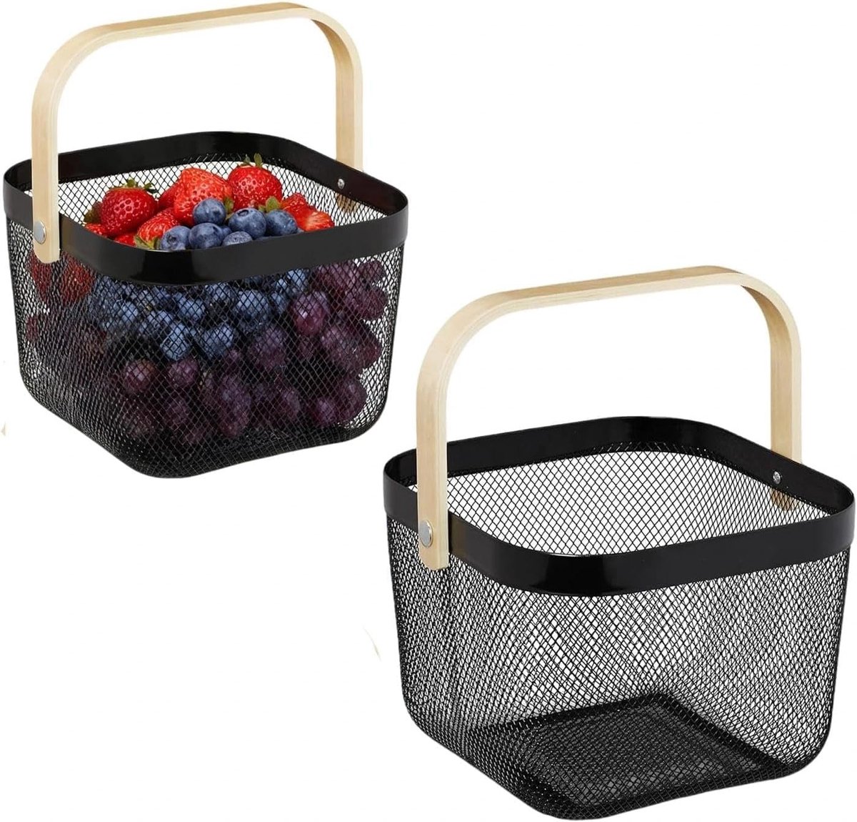 Draadmand met Handvat voor Tuin Oogst, Loft Stijl Draagmand, Vierkante Opbergmand voor Keuken en Badkamer, 18 x 24.5 x 24.5 cm, Set van 2, Multifunctioneel en Duurzaam