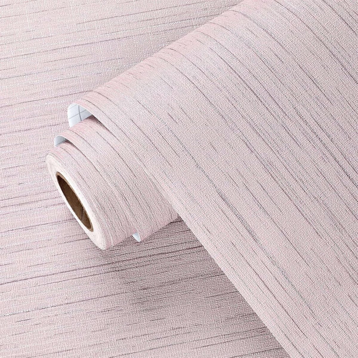 Blush Roze Behang voor Slaapkamer - Zelfklevend Textuurbehang met Zilveren Lijnen - Wasbare Vinyl Folie voor Meubels en Decoratie - 40 Rollen