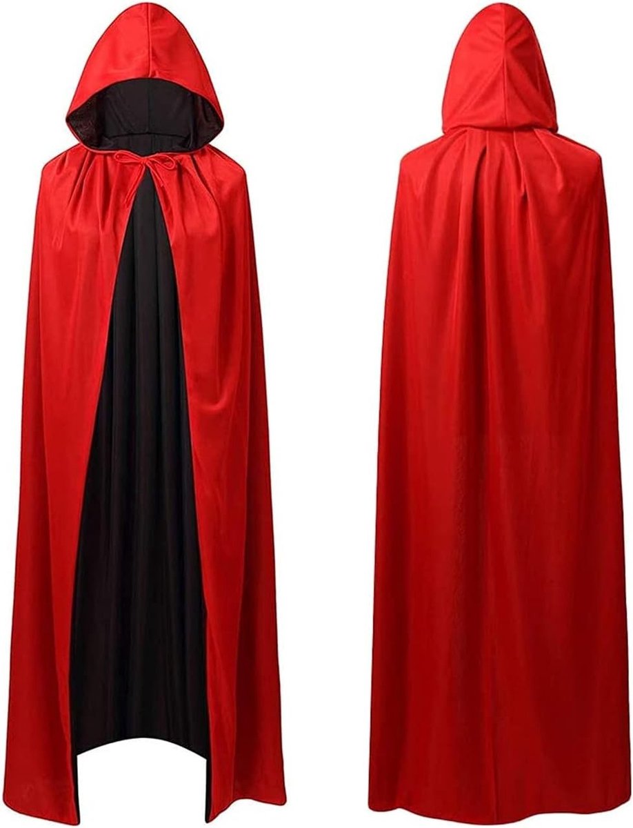 Reversible Vampiercape in Rood en Zwart voor Halloween, Magic Cape, Demon Cape, 120 cm Party Accessoires en Kostuum Decoratie