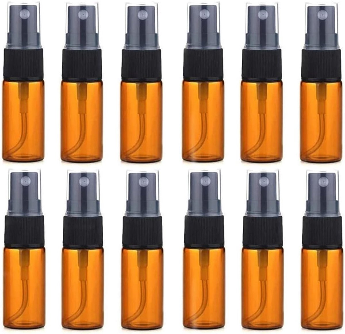 Lege Bruine Glazen Flesjes met Transparante Verstuiver voor Essentiële Olie, Aromatherapie en Cosmetica - Verpakking van 12 (5ml)