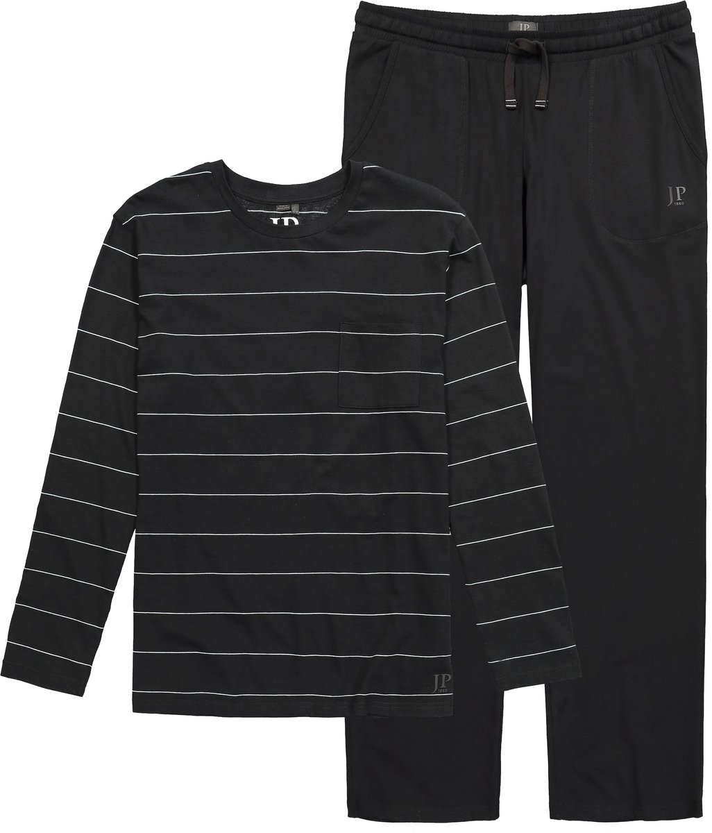 JP 1880 - Heren - Pyjama loungewear tweedelig strepen tot 8XL - Zwart - Maat 3XL