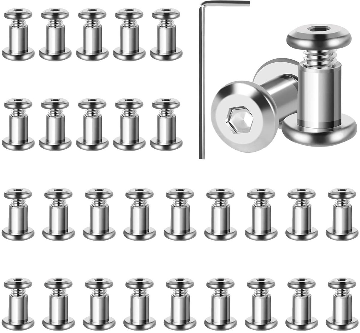 Set van 30 M3 Verbinding Schroeven M3 x 5 mm met Inbussleutel, Stalen Meubelverbindingen voor Kasten en Houten Planken