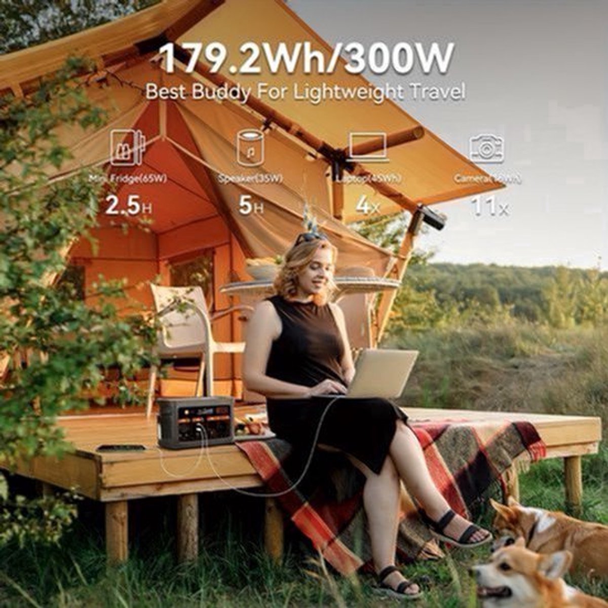 Draagbare Powerstation – Mobiele Generator – Noodstroomvoorziening – Zonne-energie Generator – Powerbank – 300W Vermogen – 179,2Wh Lifepo4 Batterij – 60W Zonnepaneel Inclusief