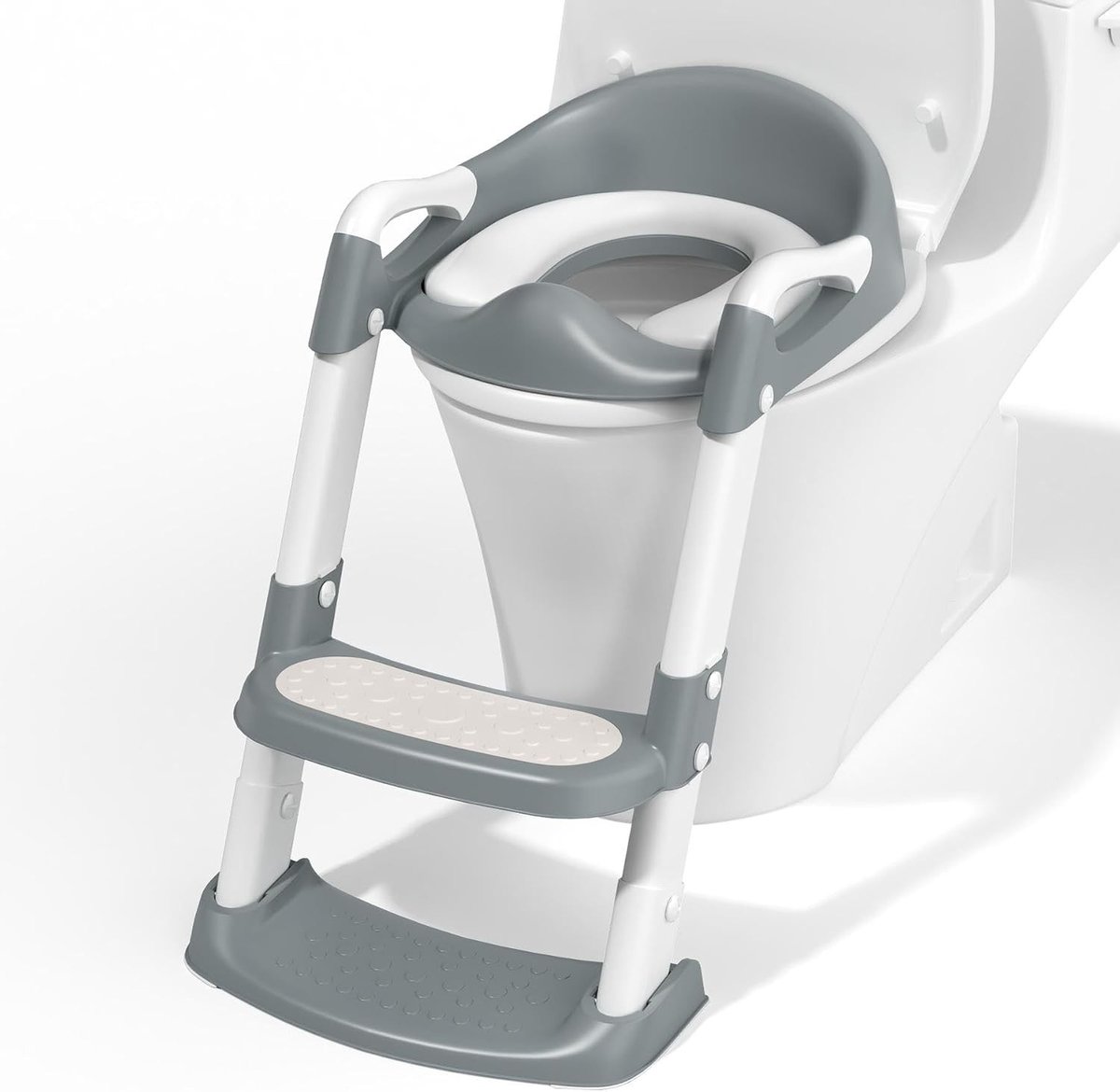 Opvouwbaar potje - Grijs - Verstelbaar 41-44 cm - Anti-slip Toiletbril met Zacht Kussen en Veiligheidshandvatten - Voor Peuters