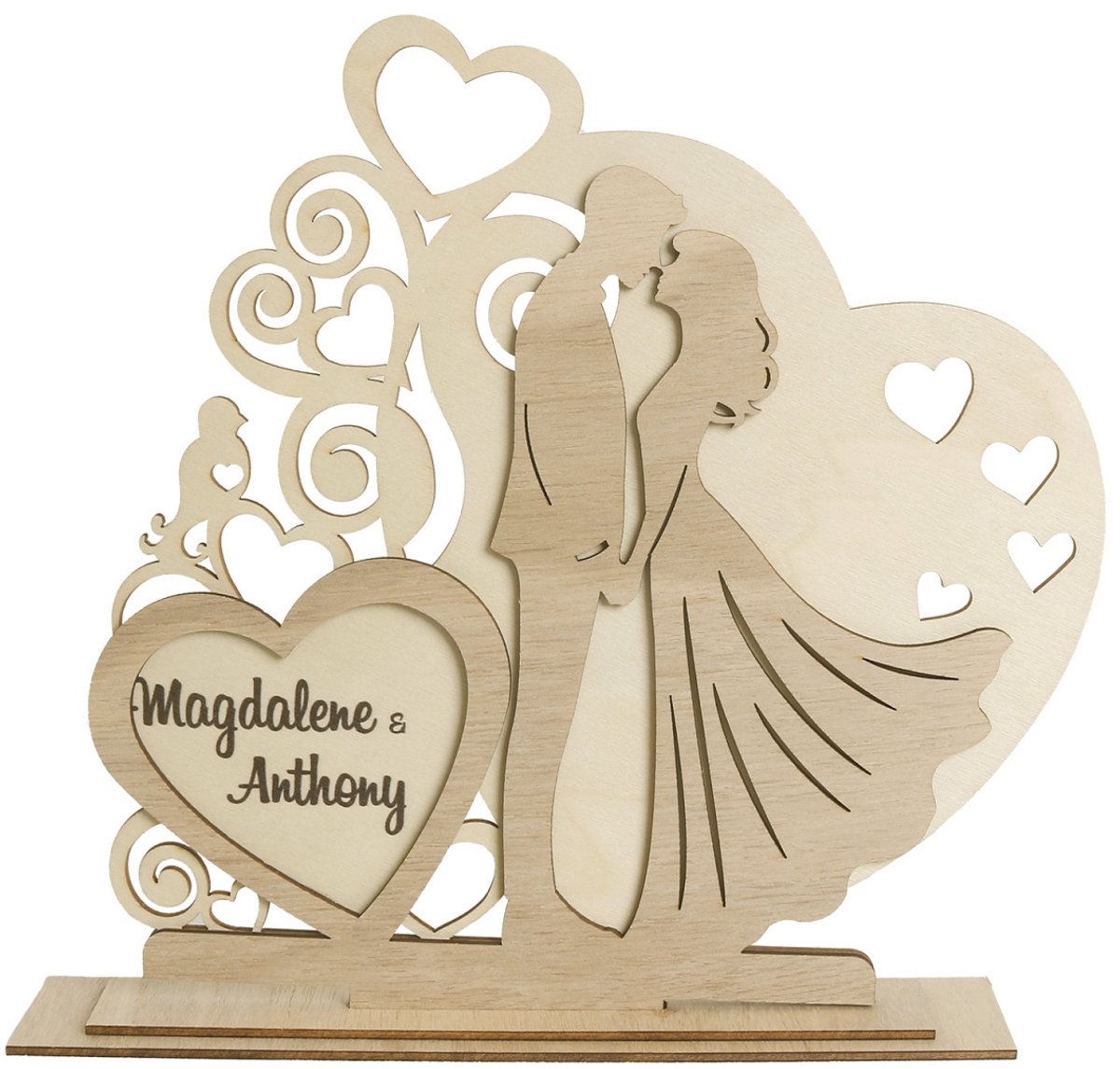 Houten Hartdecoratie - Hartvormige Tafeldecoratie - Houten Ornament - Valentijnsdag Decoratie - Trouwdecoratie - Natuurlijk Hout - Zonder LED Verlichting - Voor Feestjes En Tafeldecoratie - 1 Stuk