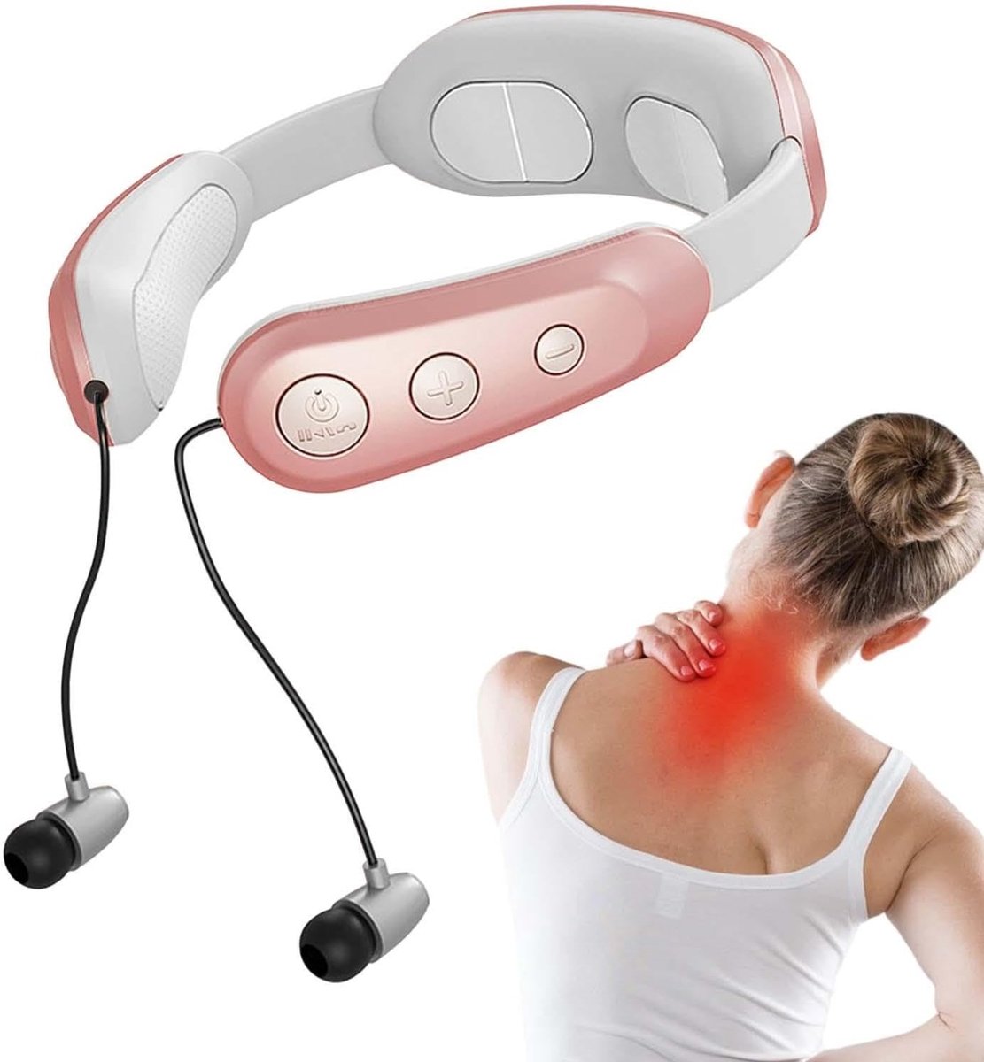 Elektrische nekmassager, draadloze nekmassager - Neck Relax Massager met hoofdtelefoon Nekspanningsverlichter - Deep Tissue Neck Massager Compact reismassageapparaat voor dames en heren