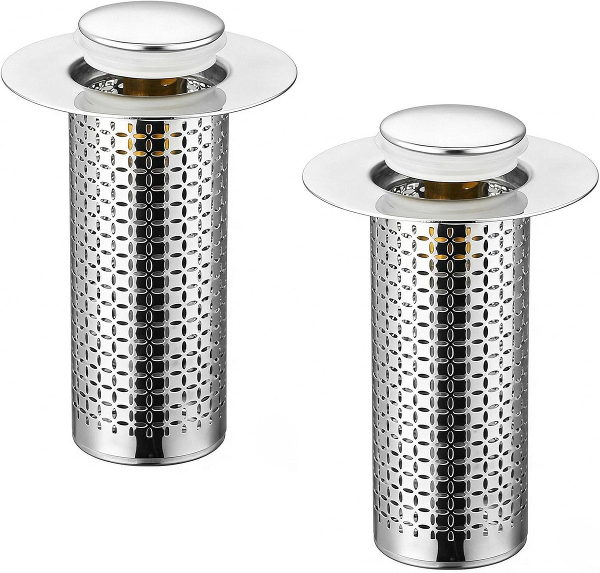 Wastafelstopper set van 2, pop-up design, universeel voor afvoergaten 34-40 mm, roestvrij staal, ideaal voor badkuip en keuken, eenvoudig te installeren en duurzaam