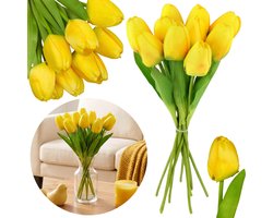 Kunst TULPEN, geel voor binnen/buiten, BOEKET 10 tulpen 30 cm