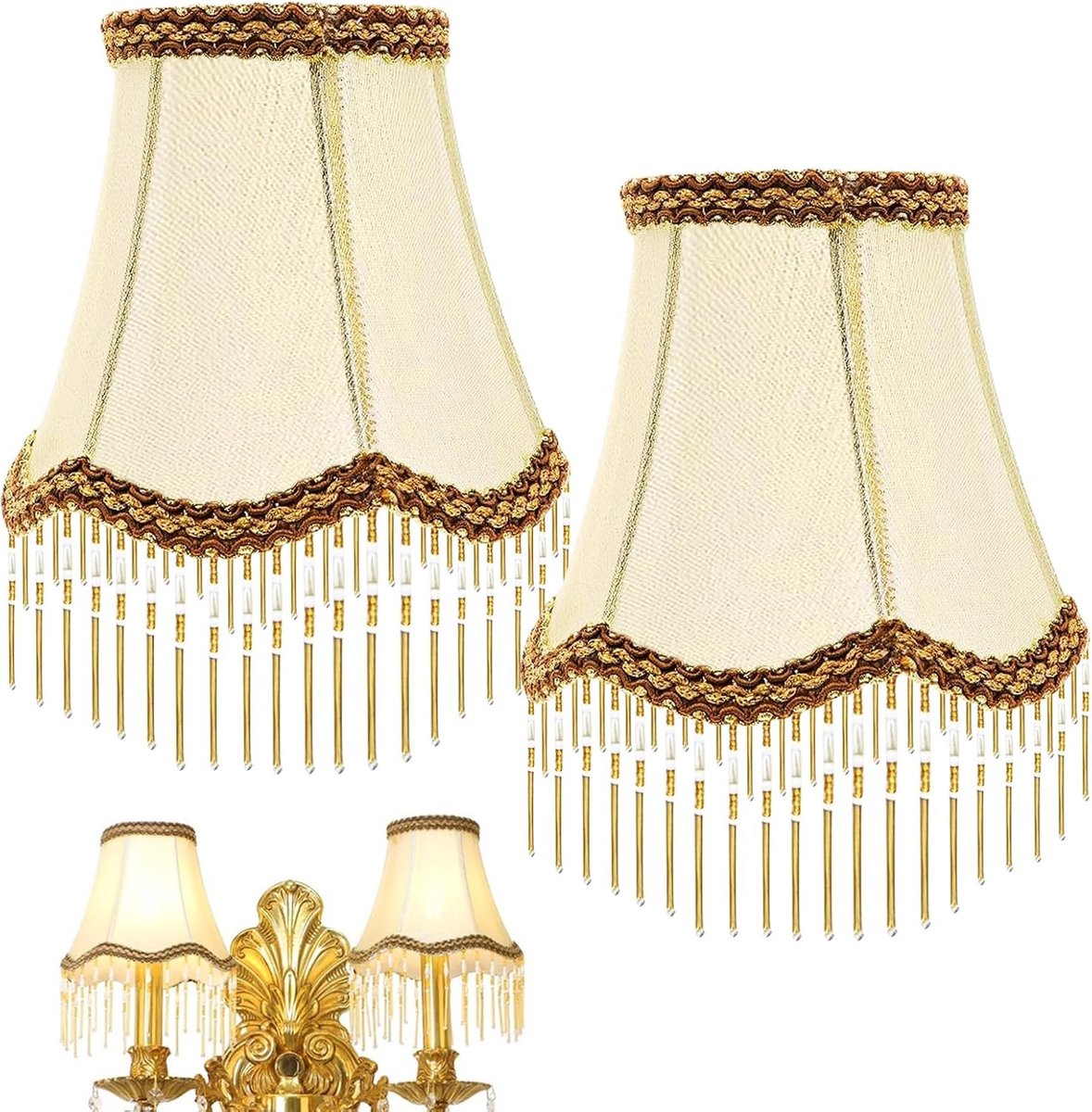 Lampenkap - Goud - 9 x 15 x 14 cm - Stoffen Conische Lampenkap met Franjes - Voor E14 Lampen