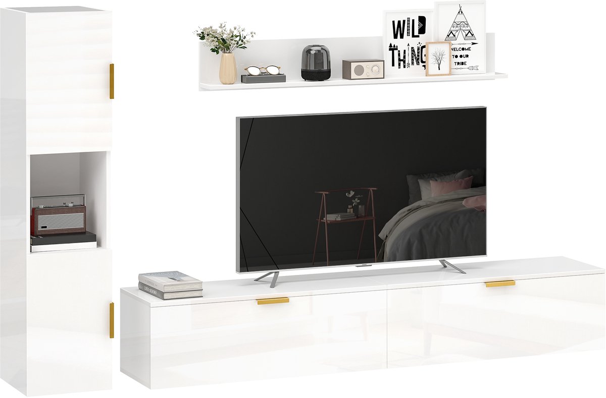 TEKROA® TV meubels - Zwevend tv-meubel met draaideuren - entertainmentcentrum - wandplank - kast - 180 cm - wit