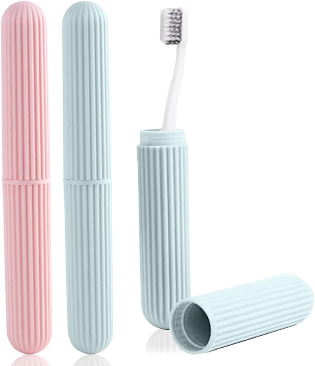 Draagbare tandenborstelopbergdoos voor bescherming en hygiëne, ideaal voor kamperen en wandelen (roze, groen)