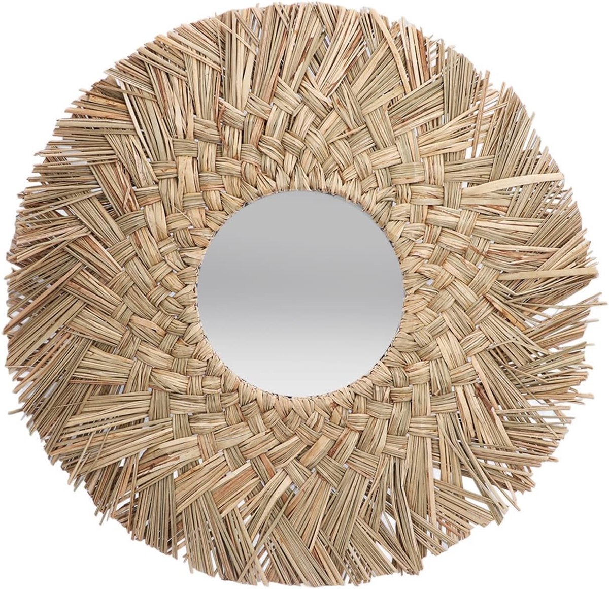 Hangende Rieten Spiegel - Kunstzinnige Decoratie voor Badkamer, Slaapkamer en Woonkamer - Handgeweven Natuurlijke Wanddecoratie