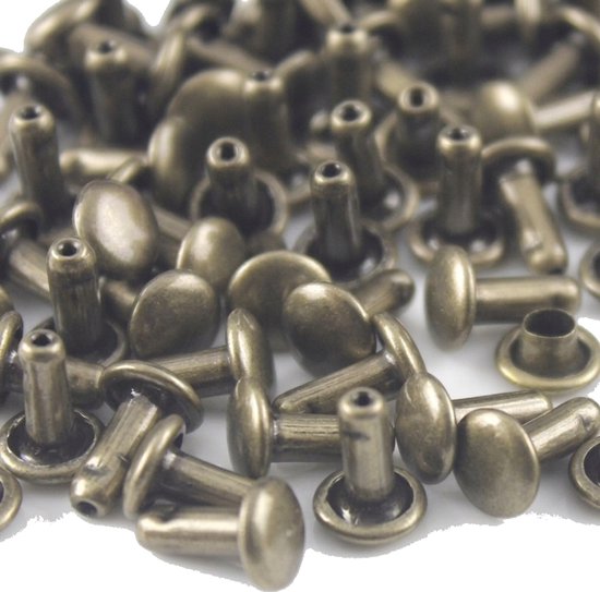 WiseGoods Klinknagels Dubbele Kap - 6x6 mm Brons 100 Stuks - Klinknagel Studs Rapid Rivet voor Leer Tas Riem en Kleding