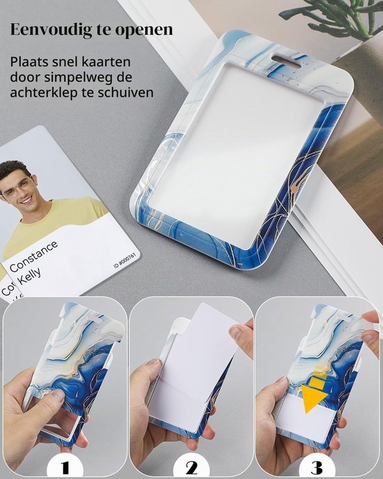 Stijlvolle Badgehouder met Retractable Reel en Afneembare Lanyard - Blauwe Marmerlook, Verticale Kaartbeschermer voor Werk en Evenementen — afbeelding 3