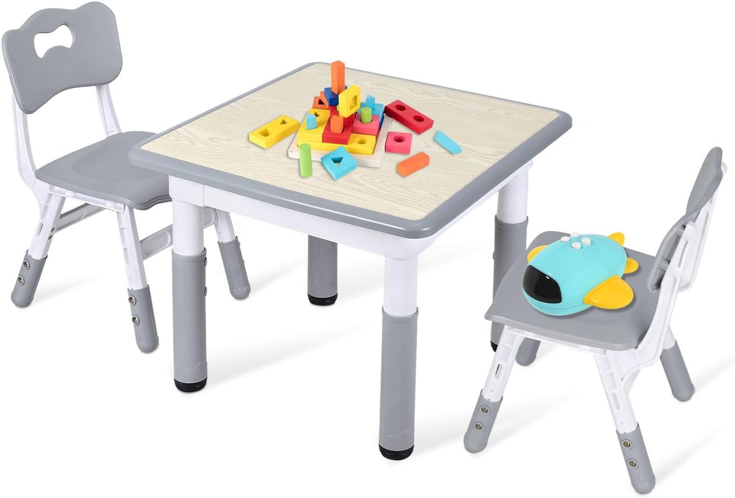 Kindertafel 60x60 cm - met 4 stoelen - 7-voudig in hoogte verstelbaar - ideaal voor creatief spelen - Vemera
