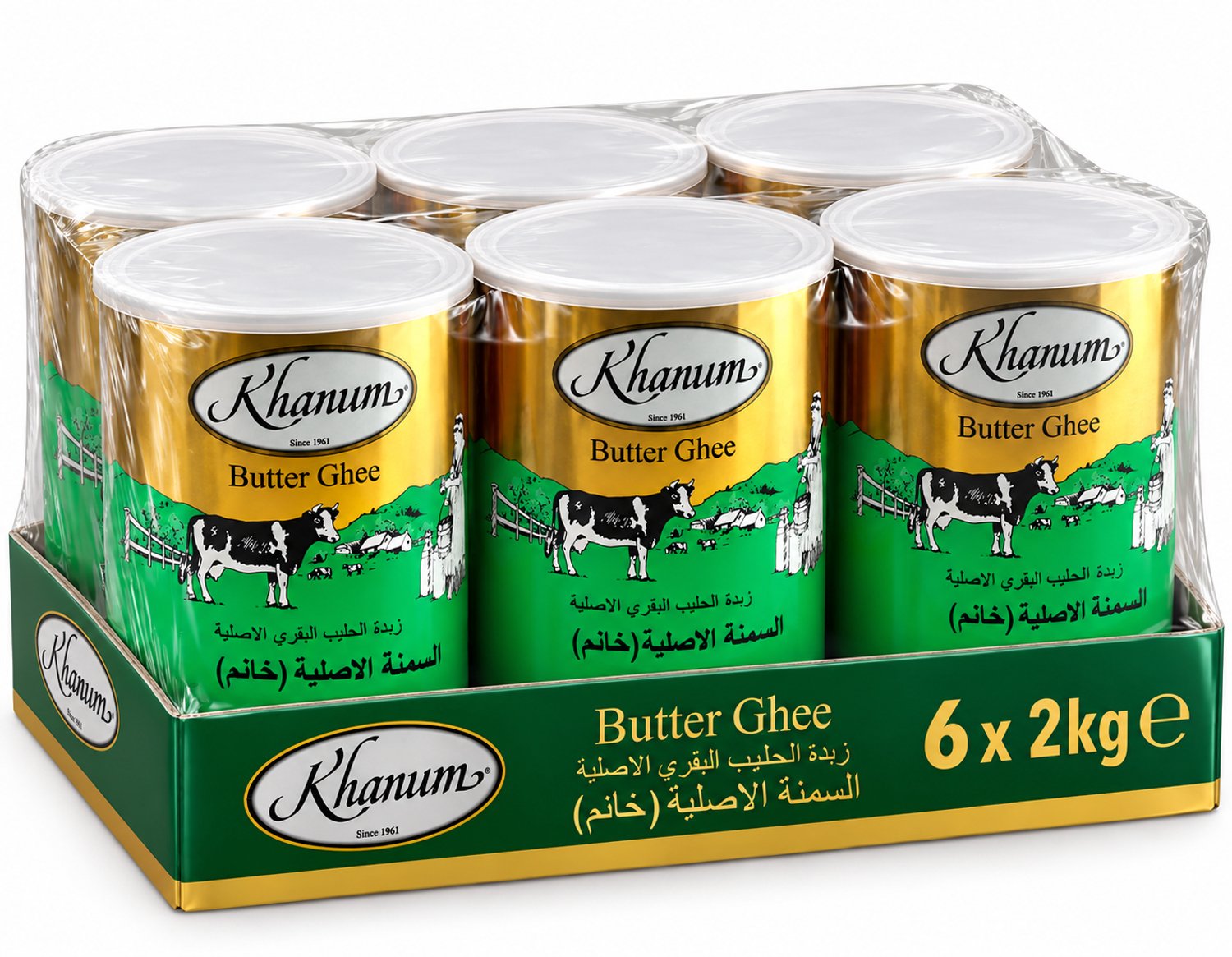 Khanum Ghee 6 x 2 kg – Geklaarde Boter – Botervet – Ideaal voor Bakken, Braden en Koken – Voordeelverpakking 12 kg