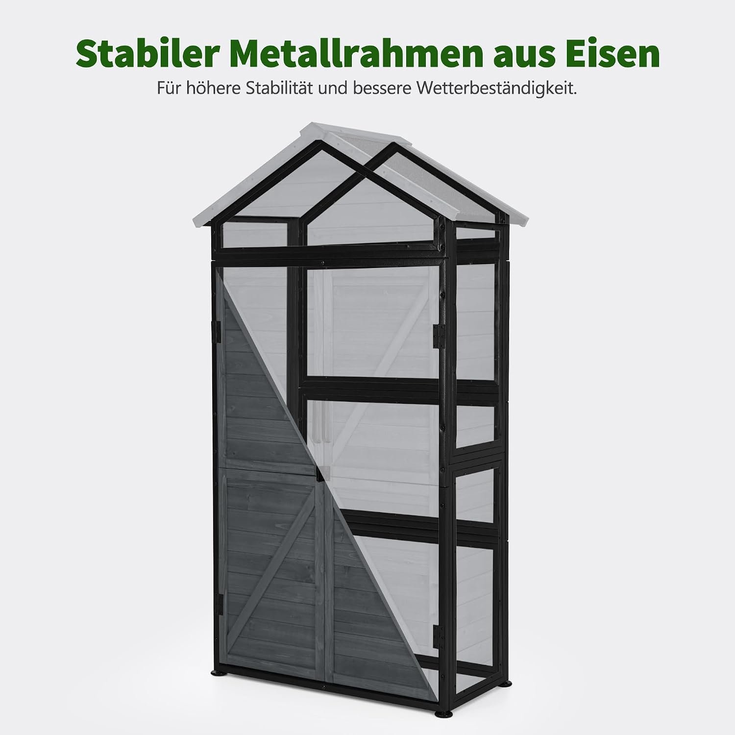 Tuinkast Hout met Metalen Frame – Tuinhuis met Asfaltdak & Slot – Weerbestendige Gereedschapsschuur & Tuingereedschap Kast – 90x45x165 cm – Grijs – Laura Homestore