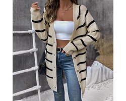 Cardigan Dames Gestreept Los Casual-Aprikoos-M