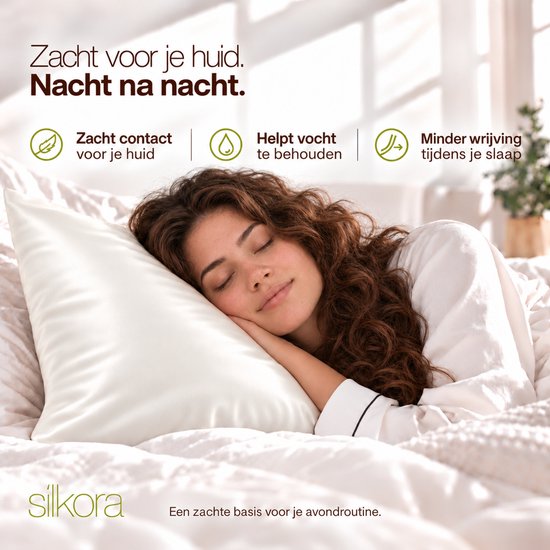 Silkora Premium Silk Pillowcase - 50x70 cm - 22 Momme 100% Moerbei Zijden Kussensloop Met Verborgen Rits - Anti-rimpel, Verkoelende, Anti-pluis - Off-White — cadeau in Wonen & Interieur - foto 3