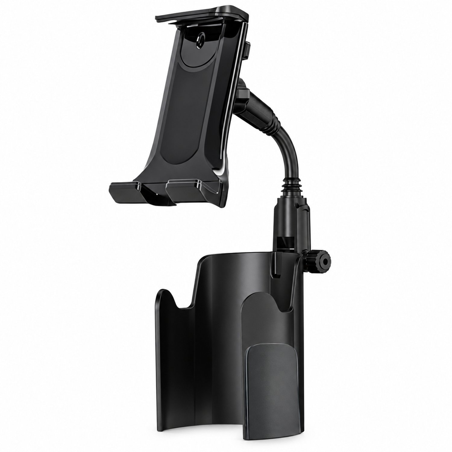 Telefoonhouders auto voor montage in de bekerhouder, met flexibele slangarm en uitschuifbare klem voor apparaten van 4,5 tot 12,9 inch