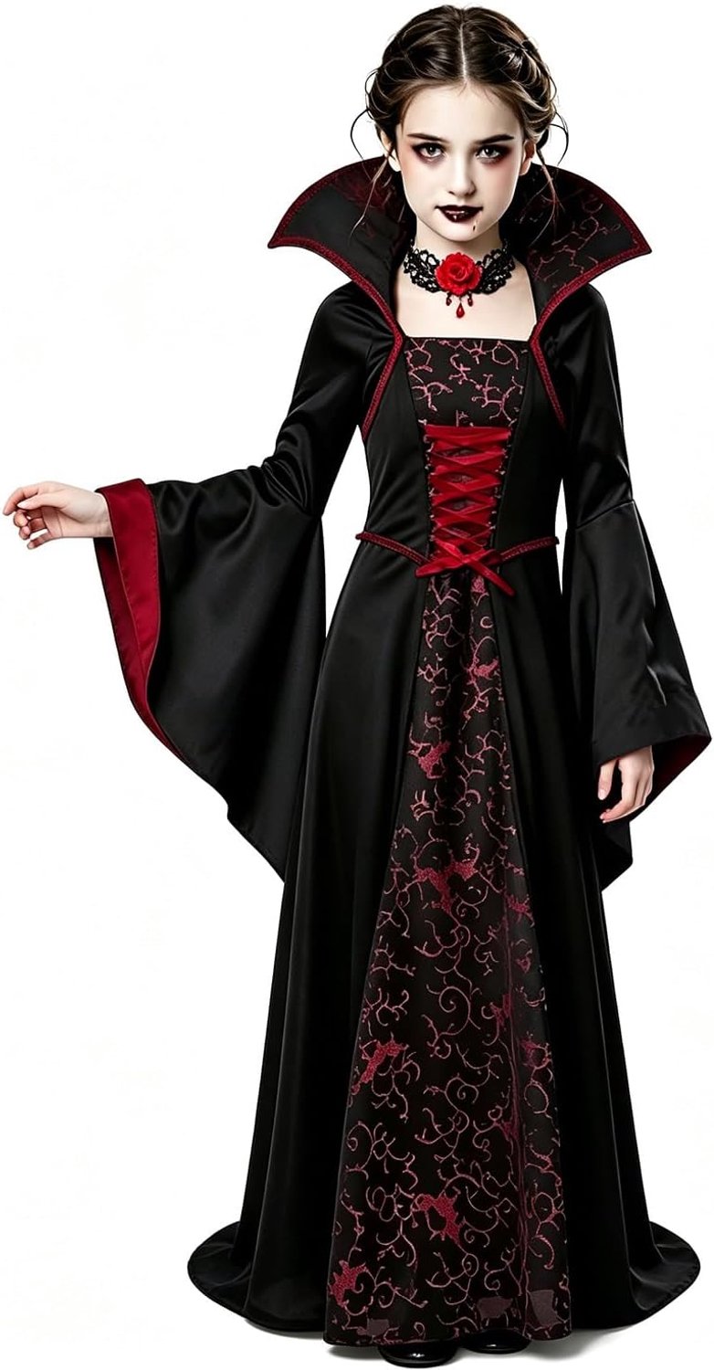 Vampierkostuum voor meisjes, gothic vampierjurk voor meisjes, met