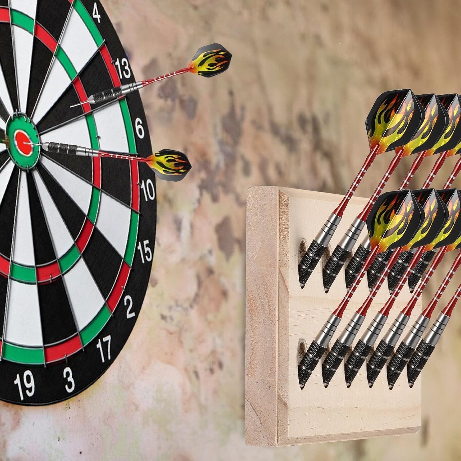 Dartpijlhouder - Houtkleur - 20 x 15 x 2,5 cm - Houten Standaard voor 24 Dartpijlen - Voor Dartliefhebbers