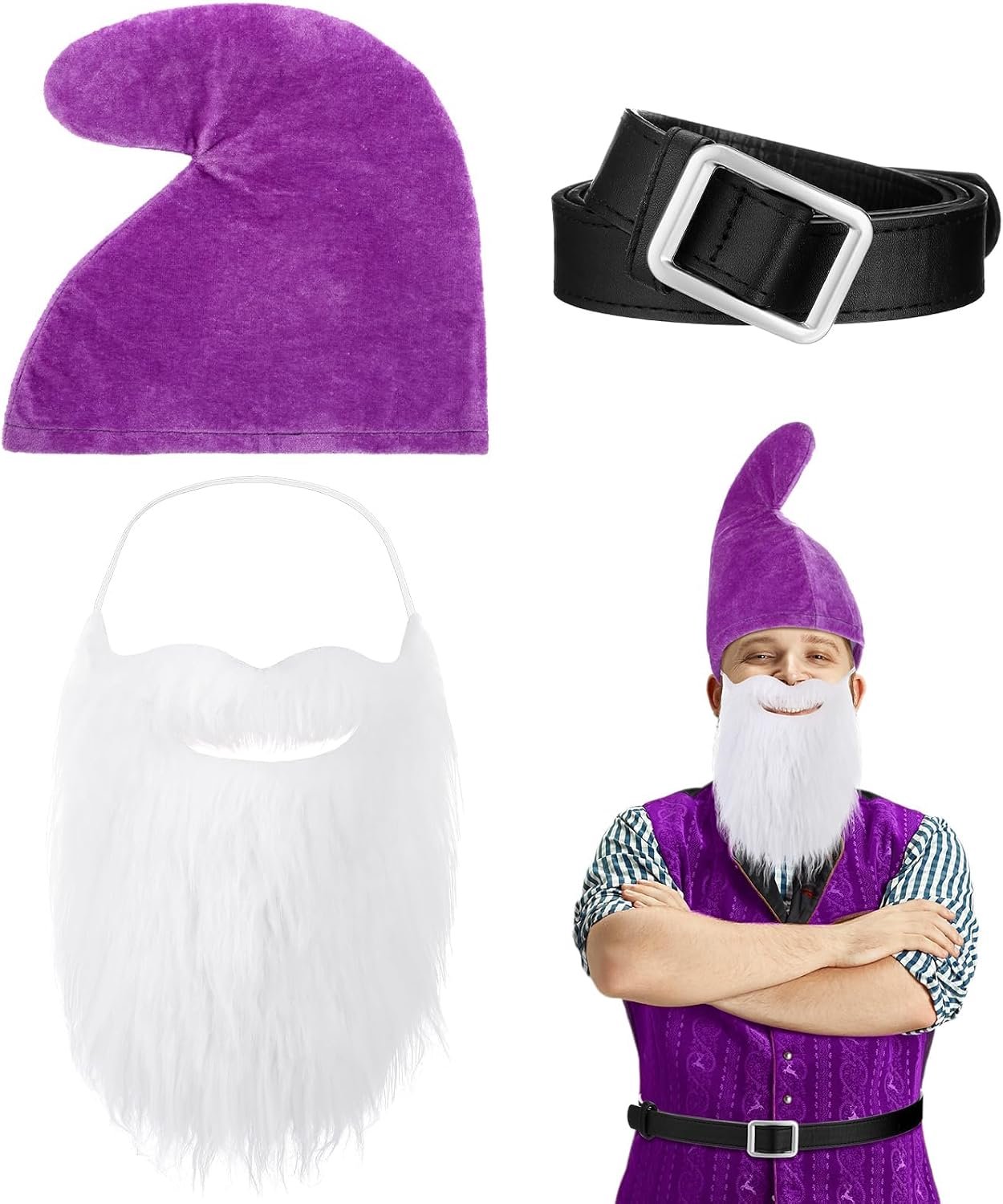 Dwergkostuum, accessoires voor volwassenen, dwergmuts met dwergbaard en