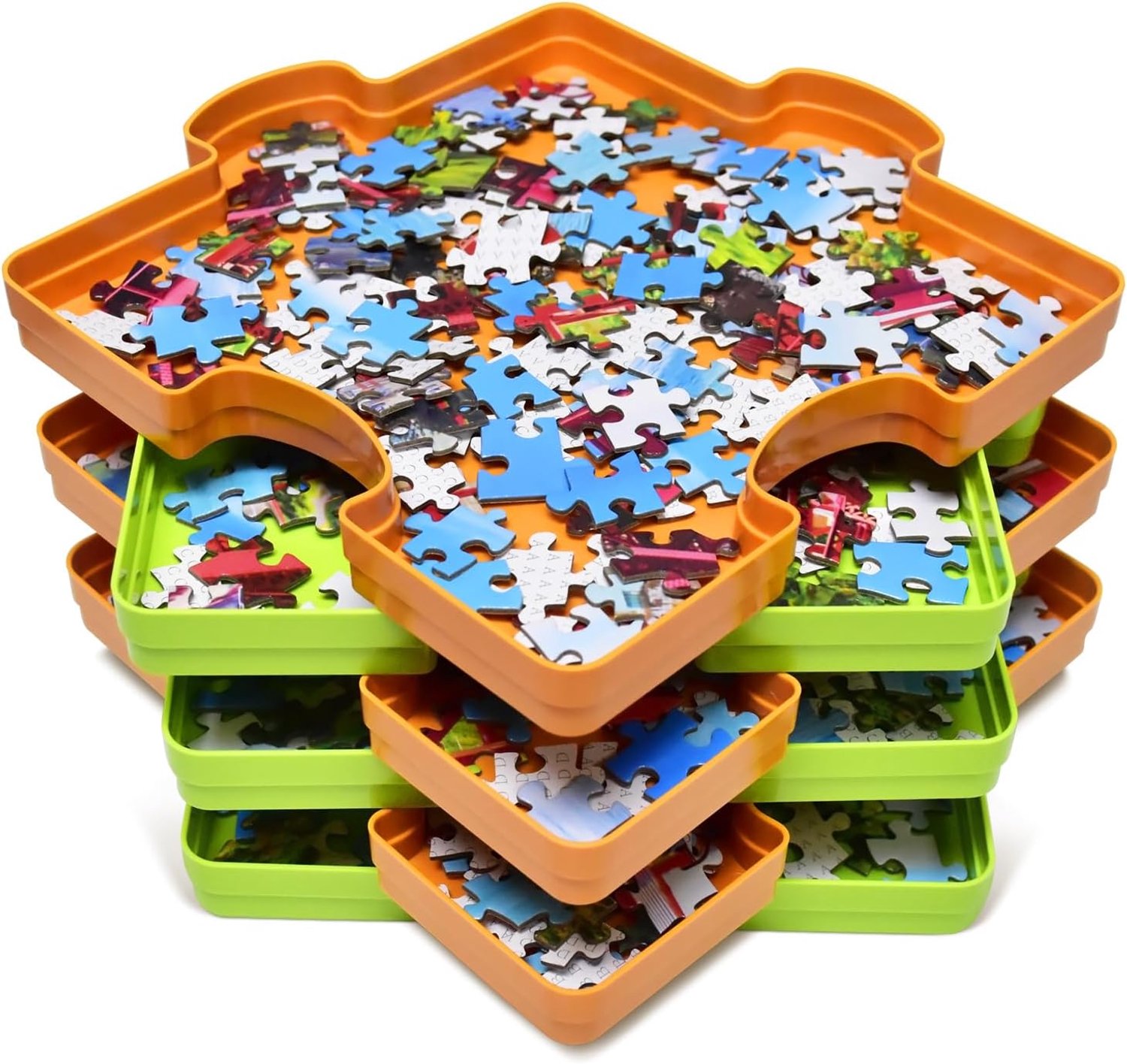 Puzzelbakjes, accessoires van kunststof voor puzzels tot 1500 stuks, draagbare stapelbare bakjes voor organisatie, 19,8 x 19,8 cm (verpakking van 6 stuks)