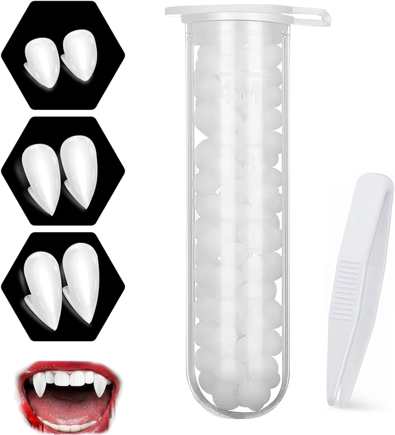 3 paar vampiertanden met lijm, Halloween-party scheurtanden, weerwolf cosplay, horror, gebitsprothesen, vampiergebit, rekwisieten, horrorfeestgeschenken