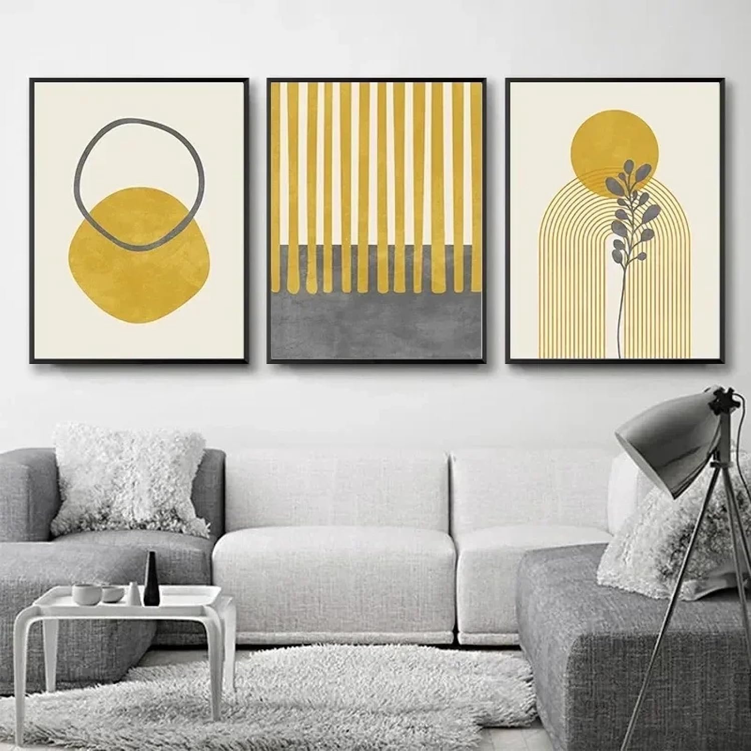 RDRDtbtr Scandinavische minimalistische esthetiek muurkunst grijs geel lijn geometrie hd olie canvas schilderij abstracte poster print foto kamer woondecoratie 50x70cmx3 niet ingelijst