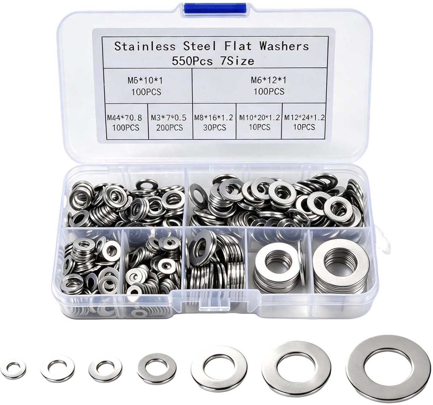 550 stuks sluitringen roestvrij staal 304, 7 maten M3 M4 M5 M6 M8 M8 M10 - ShopVlot