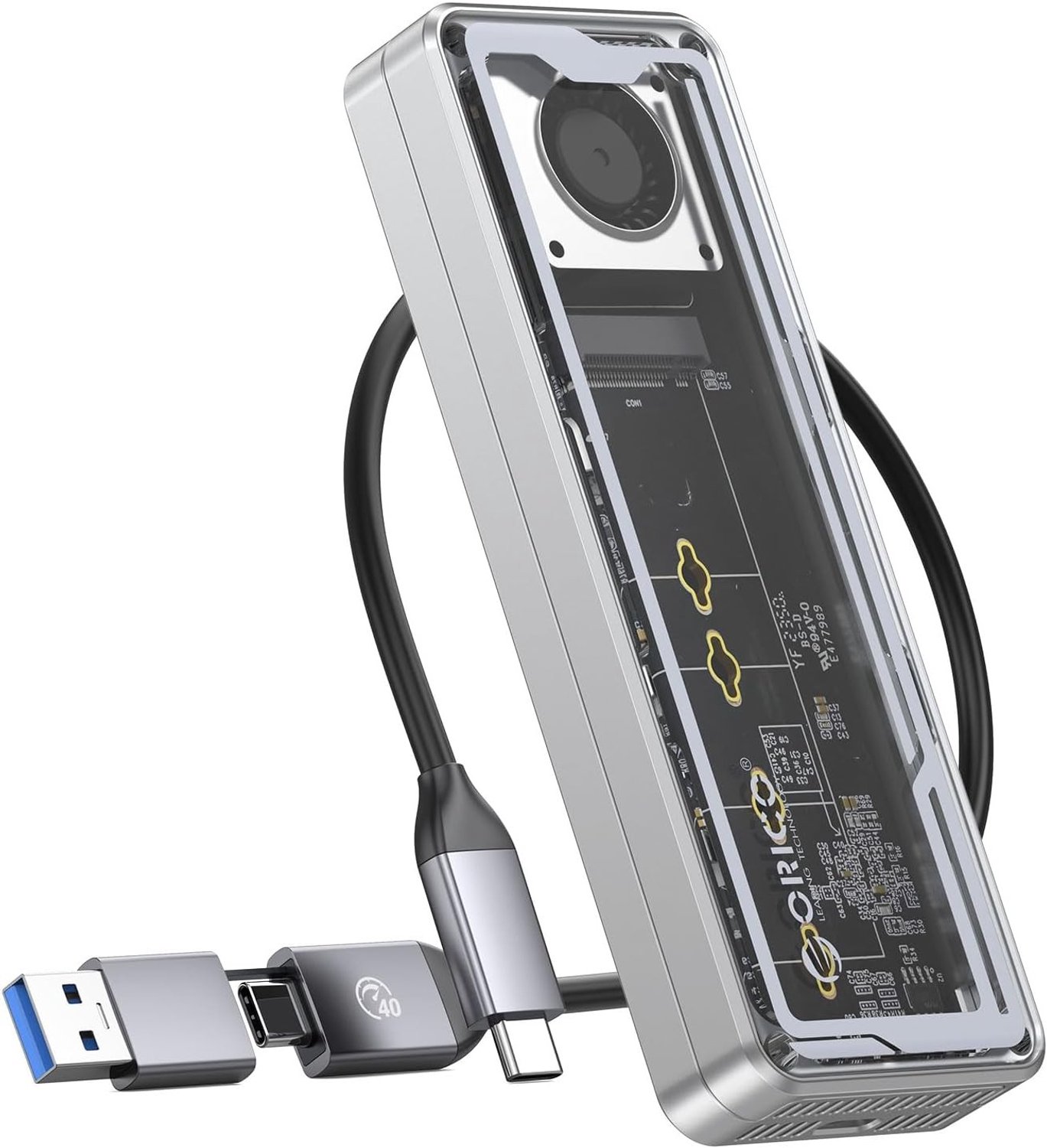 M.2 NVMe SSD Behuizing met Ingebouwde Ventilator, Ondersteunt Tot 8TB, Compatibel met Thunderbolt 3/4 en USB 3.2, Geschikt voor M-Key SSD 2230/2242/2260/2280